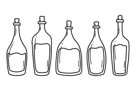 A Set Of Wine Bottles Doodle Style Vector Illustration Hand Drawn Collection Of Wine Bottles