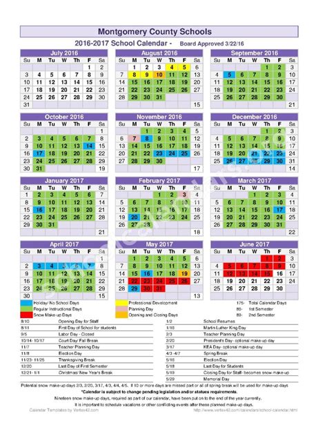 Montgomery County Schools Calendar - CountyCalendars.net