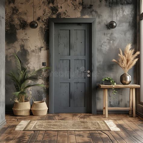 Interior Of Modern Living Room With Gray Walls Wooden Floor Dark