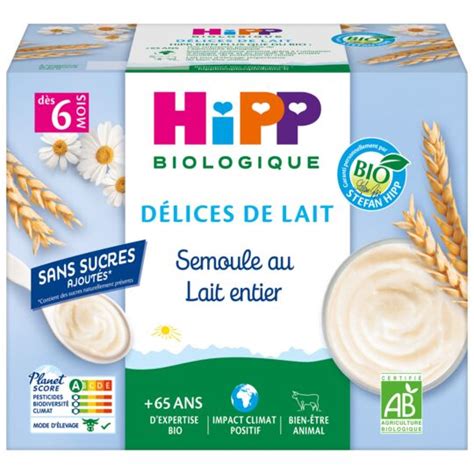 Dessert bébé dès 6 mois semoule au lait entier Bio HIPP BIOLOGIQUE