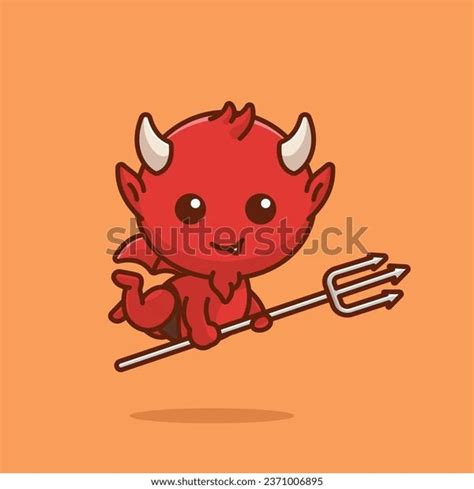 Cute Devil Holding Trident Cartoon Vector Stock Vector Royalty Free