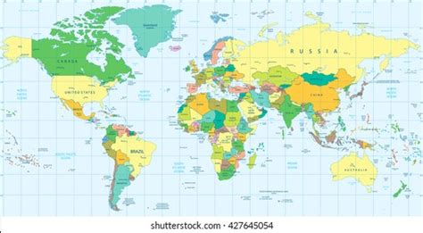 Highly Detailed Political World Map Capitals Stock Vector Royalty Free