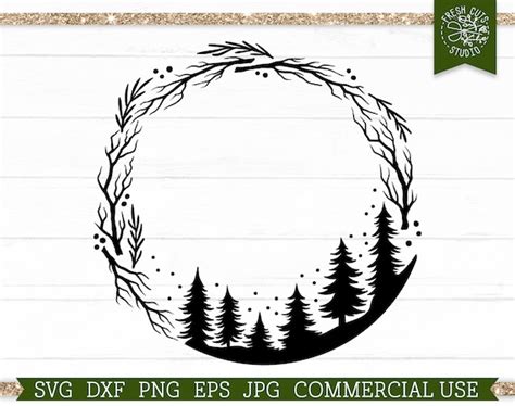 Pine Tree Wreath SVG Snowy Forest SVG Wreath Border Winter Etsy Canada