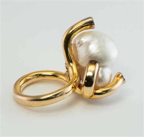 Diamond Baroque Pearl Ring K Gold Cocktail For Sale At Stdibs