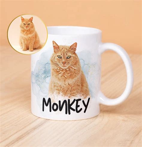 Cat Mug Personalized Cat Portrait Mug Custom Cat Lover T Etsy