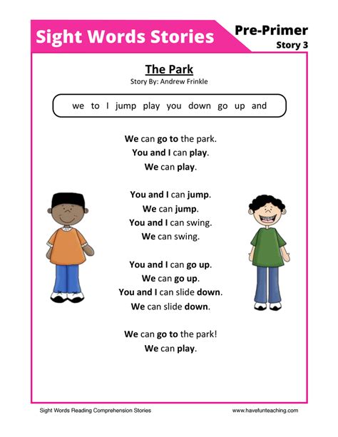 The Pack Pre Primer Sight Words Reading Comprehension Worksheet By