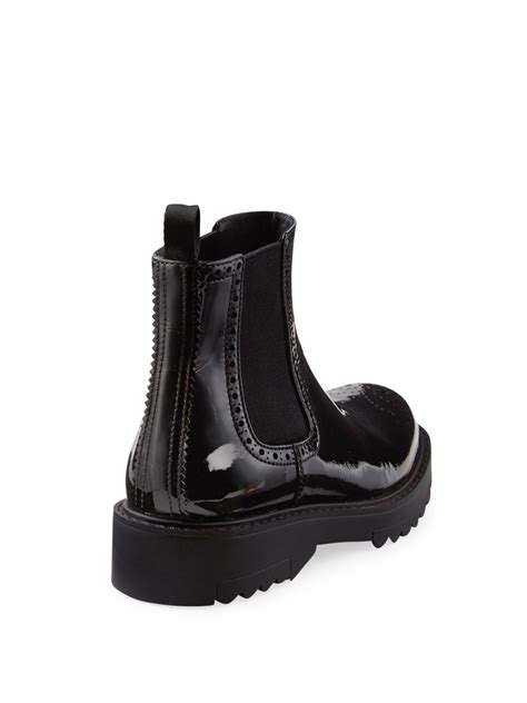 Prada Patent Leather Brogue Chelsea Boots In Black Lyst