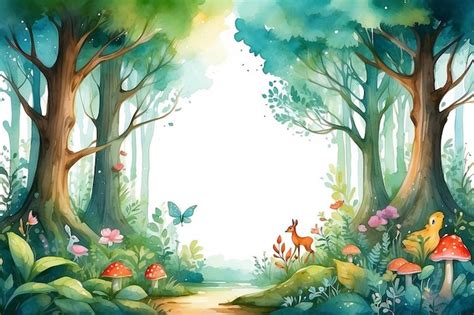 Premium Ai Image Watercolor Enchanted Forest Frame