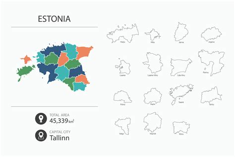 Map of Estonia with detailed country map. Map elements of cities, total ...