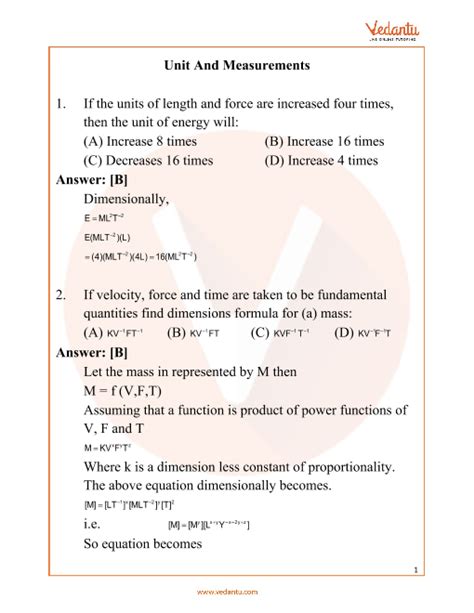 Neet Unit And Measurements Important Questions