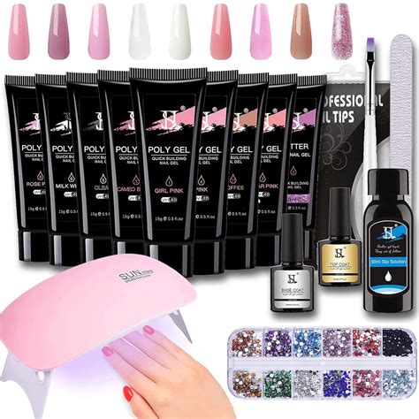 9 Farben Polygel Set mit UV Lampe 6W Nagelgel Set Komplett Gelnägel