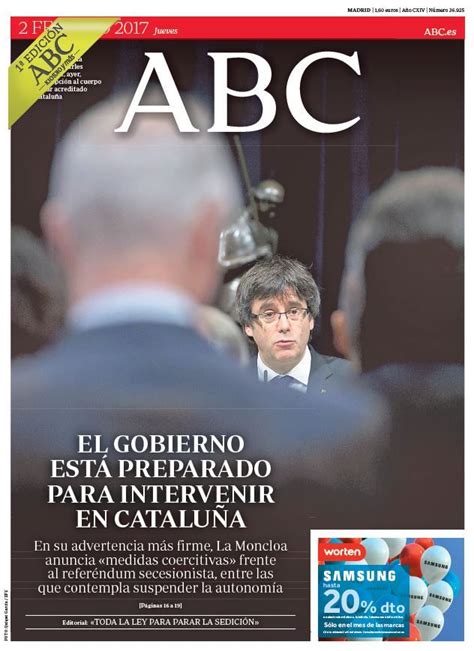 La Portada De Abc Del Jueves De Febrero Portadas Abc De Febrero