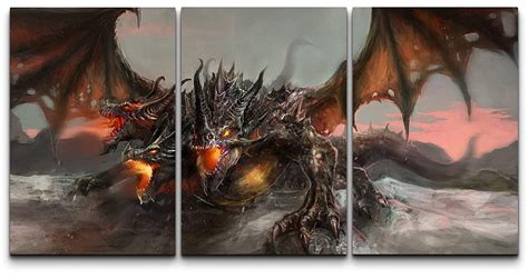 wall26 Canvas Print Wall Art Set Mystic Magic Fire Breathing Dragon ...