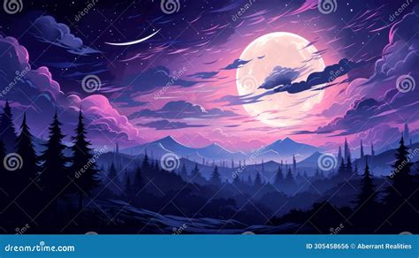 An Illustration of the Night Sky with a Full Moon Stock Illustration ...