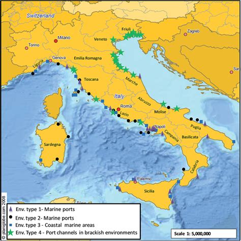 Geographical Location Of Sites In Italian Coastal Regions For The