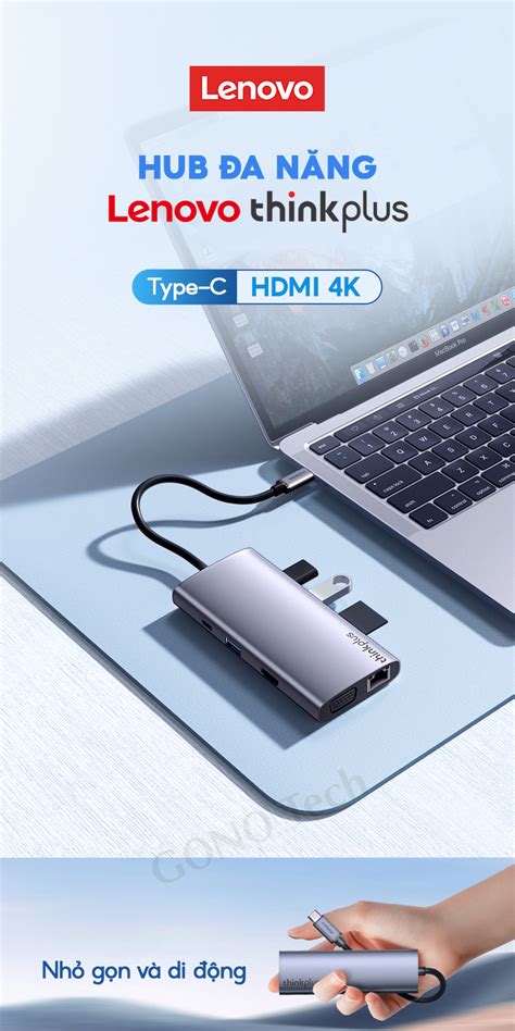 Hub Type C Lenovo Thinkplus Chuyển USB C to HDMI 4K PD 100W RJ45 SD