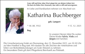 Katharina Buchberger Traueranzeige Trauer Infranken De