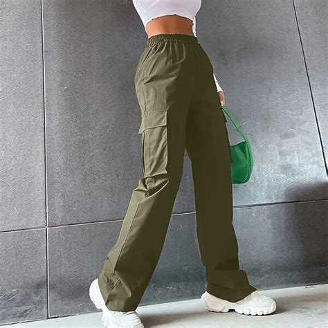 Wiyuqeen Womens Elastic High Waist Cargo Pants Leightweight Baggy