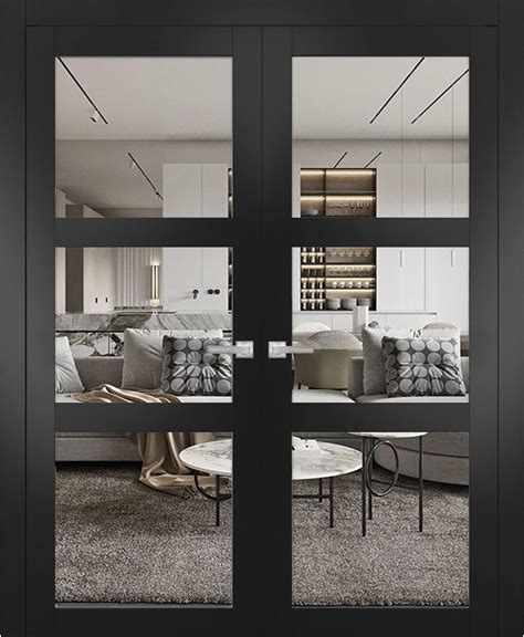 Interior Solid French Double Doors Lucia Matte Black With Clear