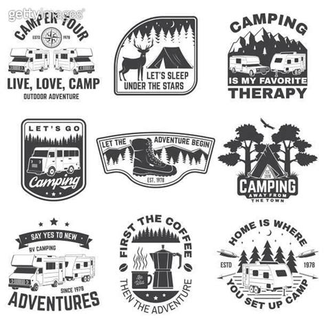 Set Of Rv Camping Badges Patches Vector Concept For Shirt Or Logo