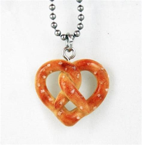 Heart Pretzel Necklace Fake Food Jewelry Salted Polymer Clay