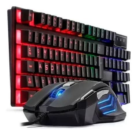 Kit Teclado E Mouse Gamer Led Rgb Preto Fio Usb Parcelamento Sem