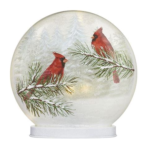 Lighted Crackle Glass Cardinal Globe Antique Farmhouse