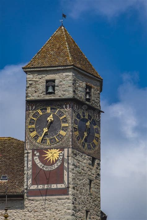 Old Clocktower On Rapperswil Castle In Switzerland Stock Image Image