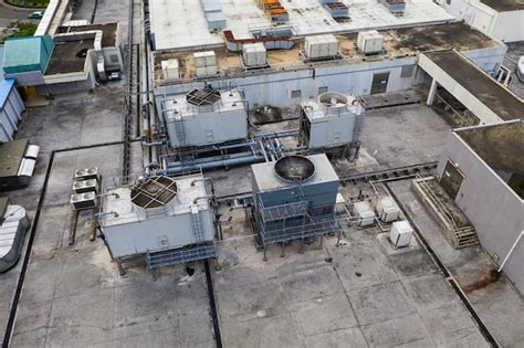 Premium Photo Top View Of Cooling Tower On Roof Top Building