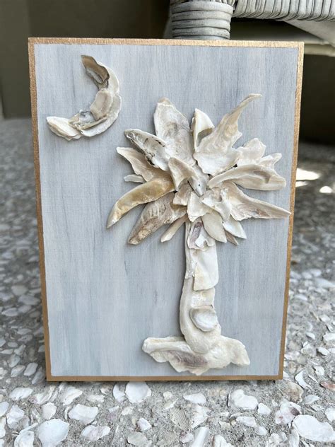 South Carolina Palmetto Moon Oyster Shell Art Oyster Decor Etsy