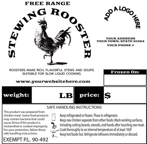 Chicken Poultry Custom Processing Label Pl 90 492 Exempt Stewing Rooster 100 Labels Etsy