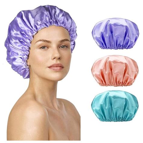 3pack Reusable Shower Caps For Women Double Waterproof Layers Bathing