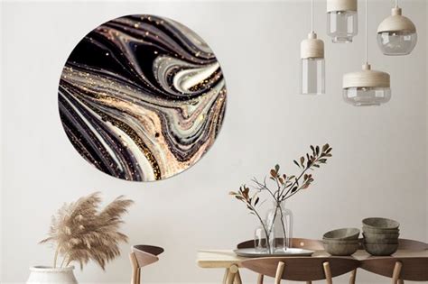 WallCircle Muurstickers Behangcirkel Marmerlook Zwart Goud