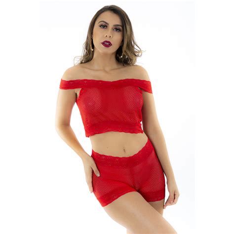 Conjunto Arrastao Malicia Pimenta Sexy Rojo Boutique Er Tica