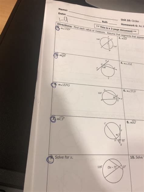 Unit 10 Circles Homework 4 Answer Key Unit 10 Circles Homework 1