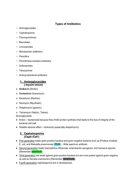 Types of Antibiotics | PDF | Drugs | Medical Treatments