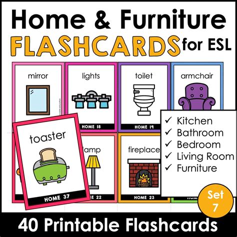 House And Furniture Vocabulary Flashcard Kitchen Bath Home Hot