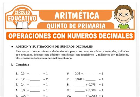 Ejercicios De Operaciones Con N Meros Decimales Para Quinto De Primaria