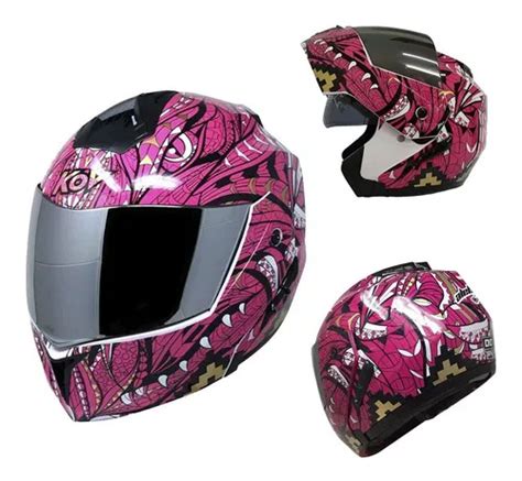 Capacete dobrável para motocicleta Kov Stealth Alebrije cor rosa