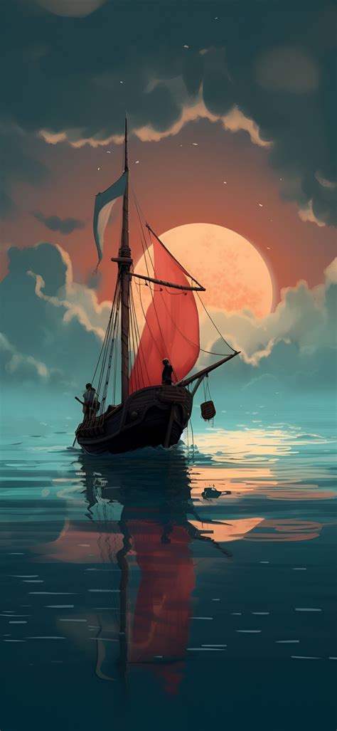 Sailboat Sea & Moon Wallpapers - Tranquil Waterscapes Wallpaper