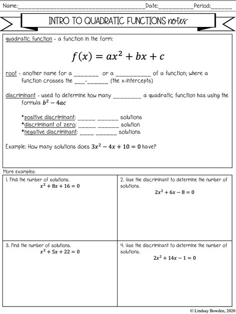 Writing Quadratic Equations Worksheets