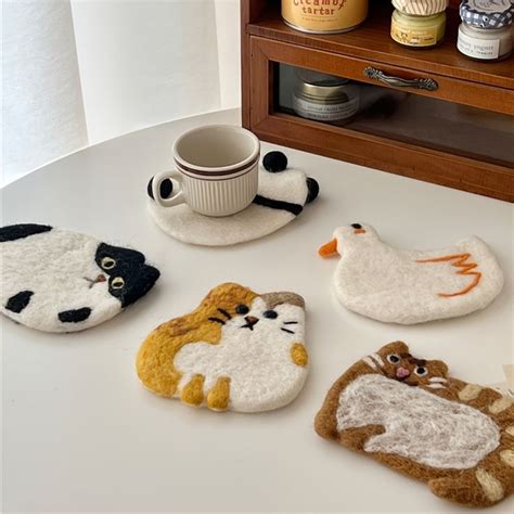 Pc Felted Wool Coasters Drink Coasters Absorbent Wool Felt Coaster