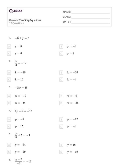 50 Two Step Equations Worksheets For 8th Grade On Quizizz Free