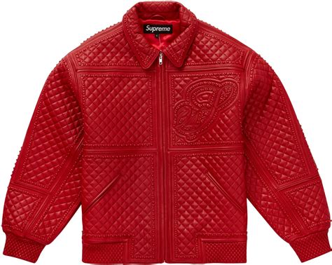 Supreme Studded Quilted Leather Jacket Red - Novelship