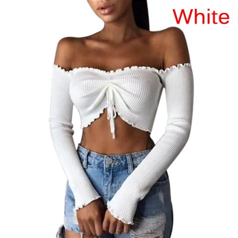 Buy Off Shoulder Knitted Crop Top Women Short Tops