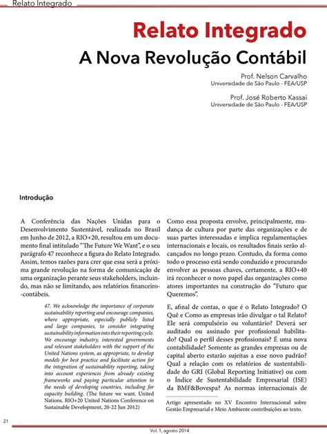 Relato Integrado A Nova Revolu O Cont Bil Relato Integrado Prof