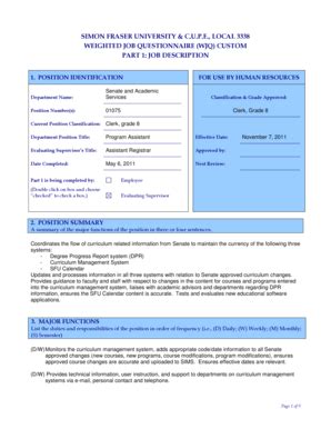 Fillable Online Sfu POSITION IDENTIFICATION Sfu Fax Email Print