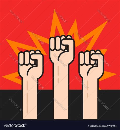 Fists Hands Up Protest Sign Crowd Of Protesters Vector Image