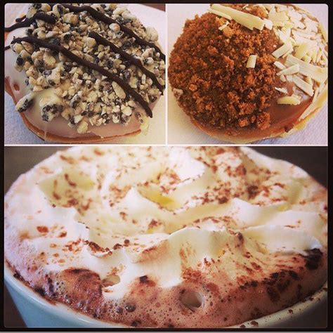 Four Different Types Of Desserts With Chocolate Cream And Nuts On Top