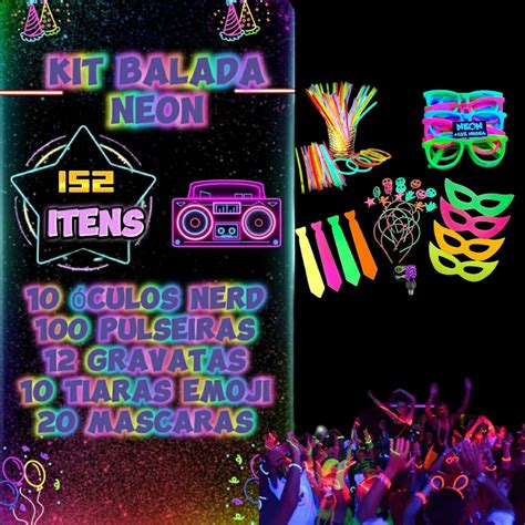 Kit Balada Festa Neon Óculos Tiara Pulseira 152 Itens